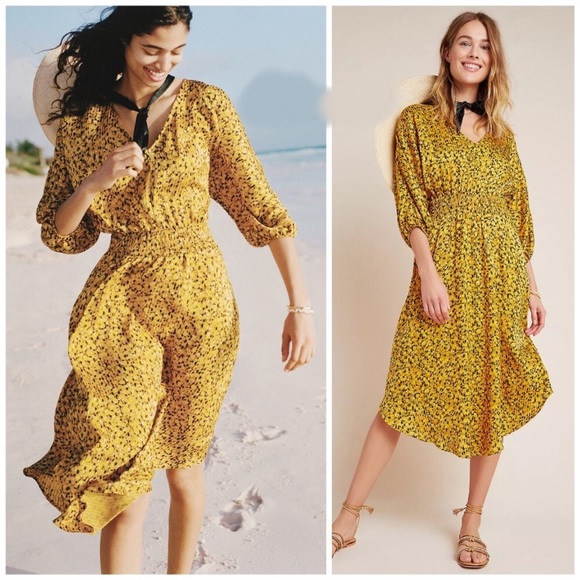 Anthropologie | Dresses | Nwt Marigold Midi Dress Mustard Xl | Poshmark
